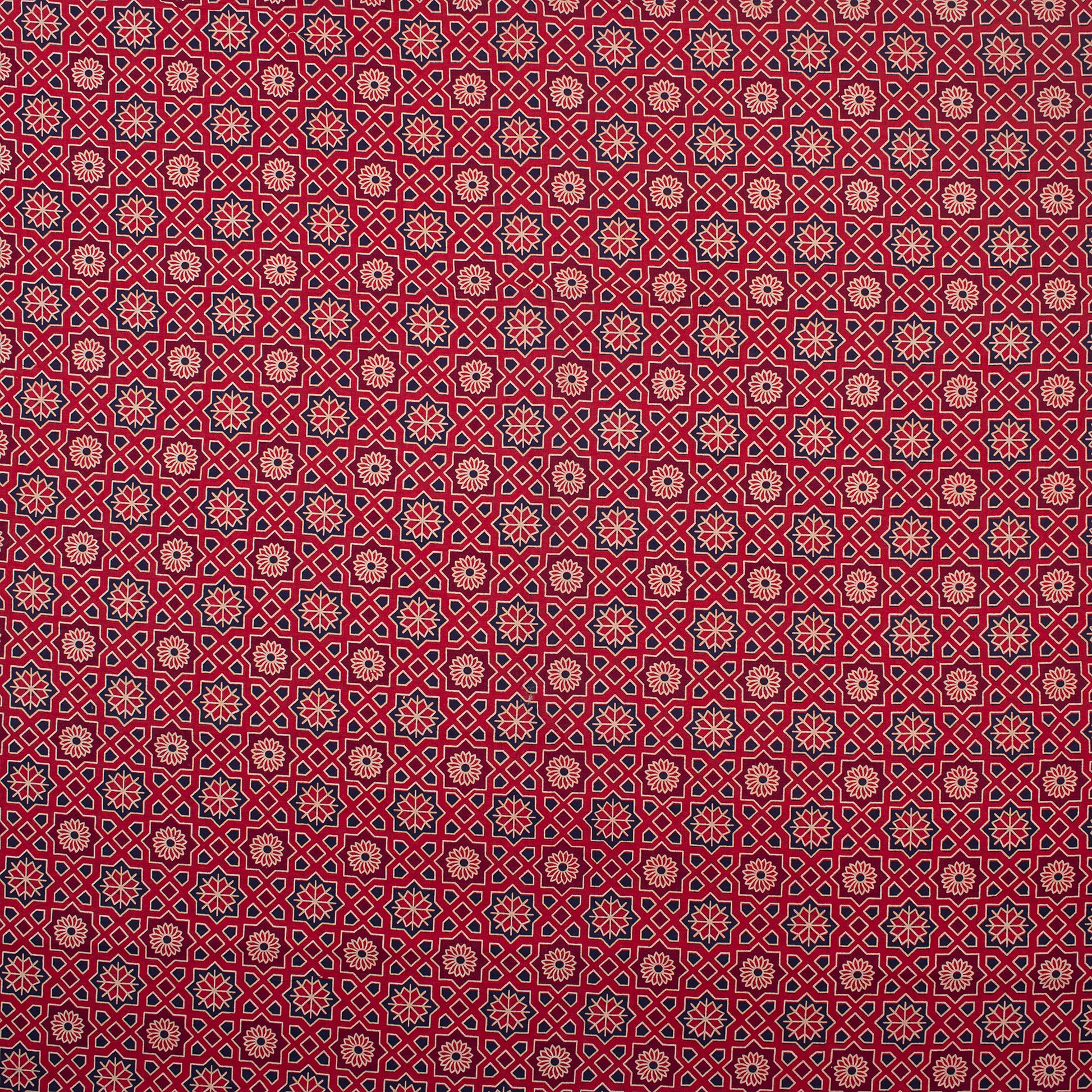 Red Floral Block Printed Pure Cotton Sindhi Ajrak Fabric Online