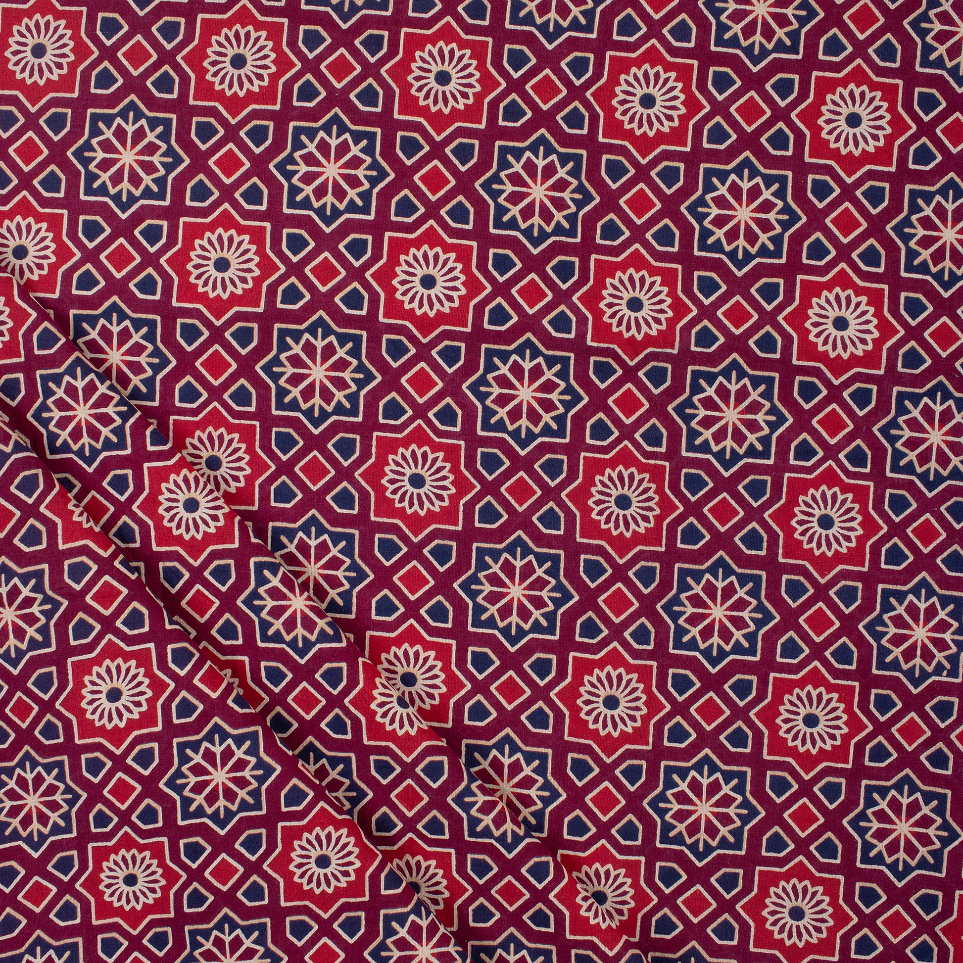 Geometrical Block Printed Cotton Ajrakh Dress Material Fabric Online