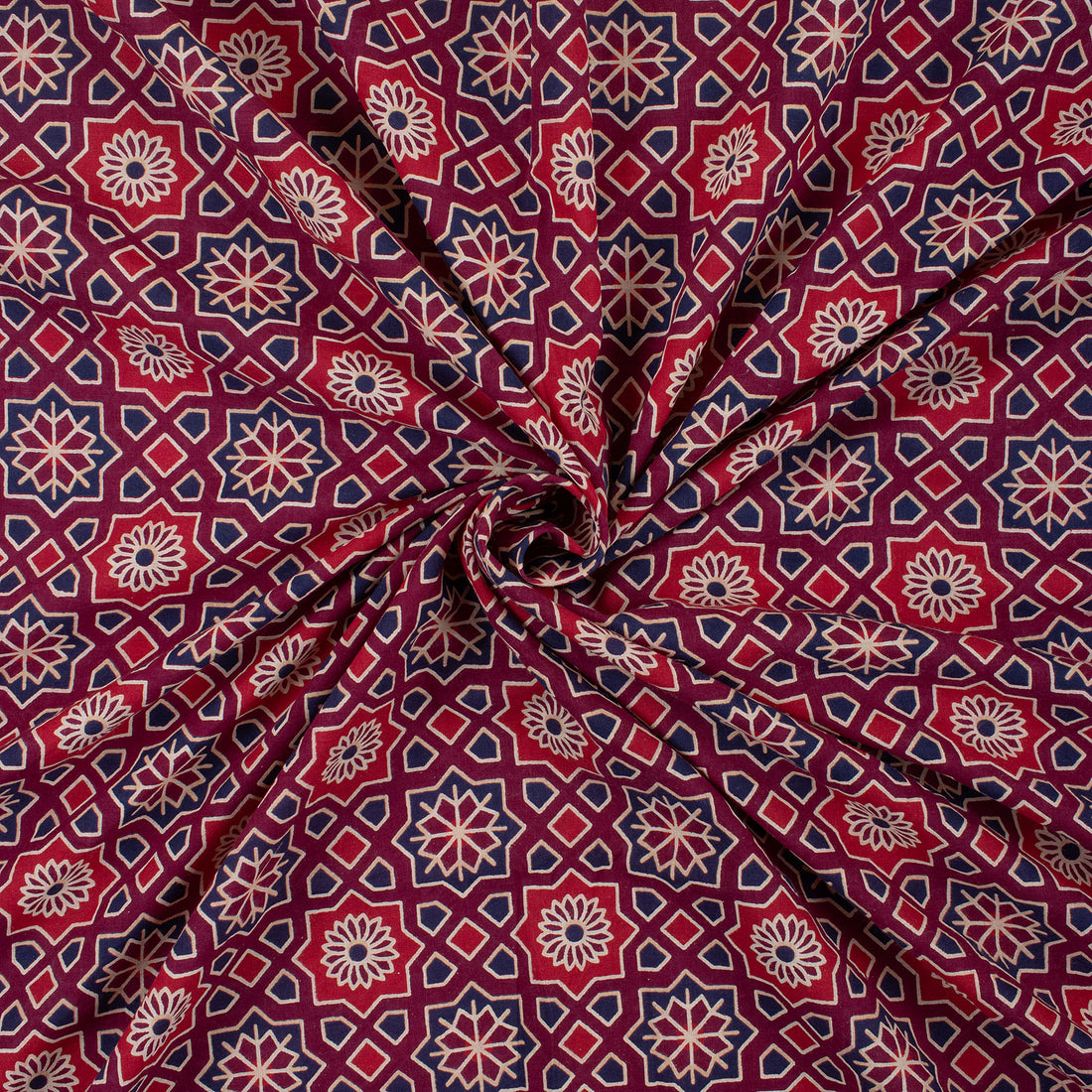 Geometrical Block Printed Cotton Ajrakh Dress Material Fabric Online