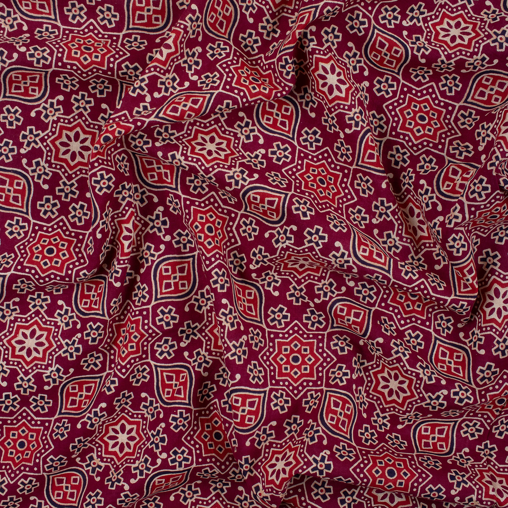 Handmade Ajrakh Print Fabric Paisley Block Cotton Online