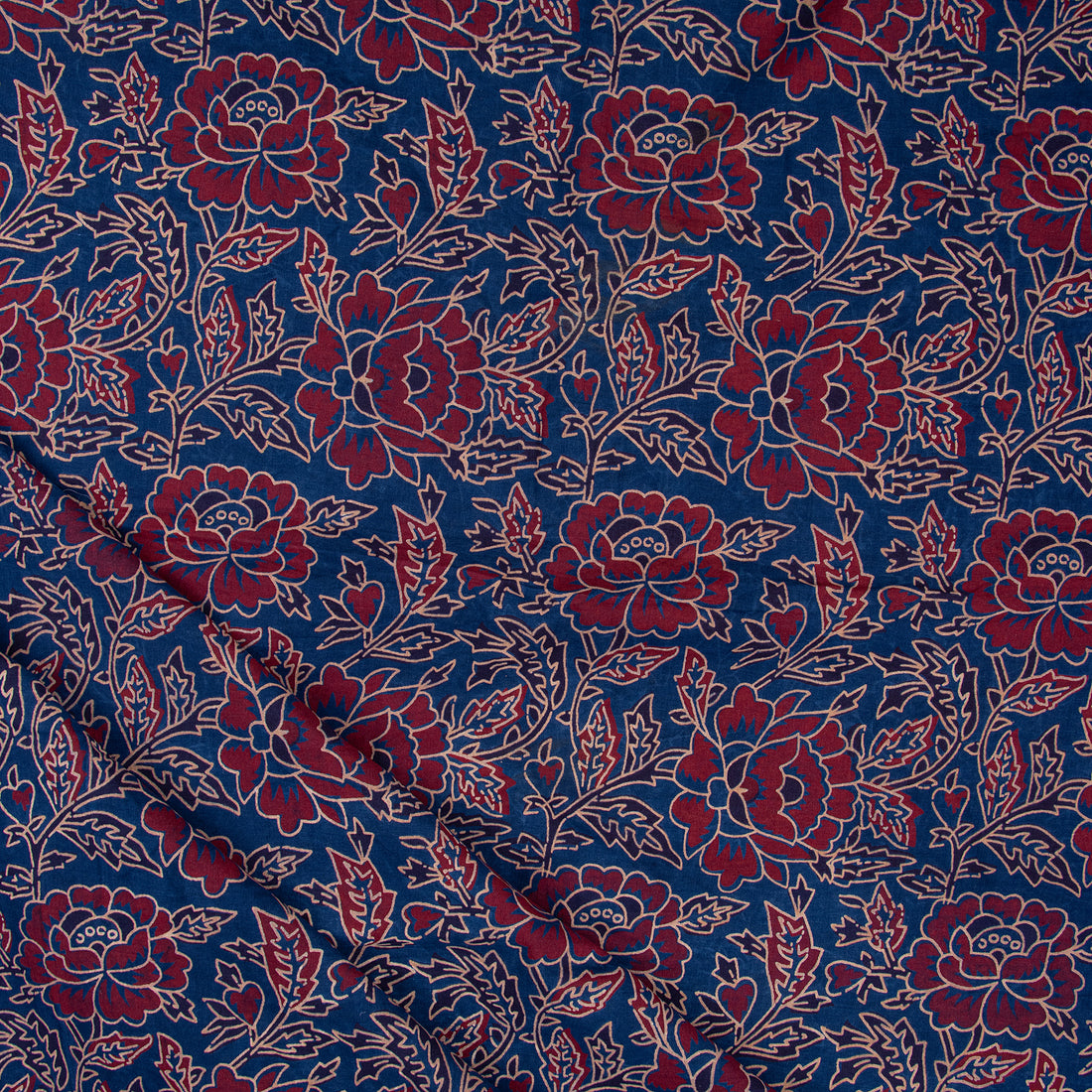 Handmade Ajrakh Fabric Floral Block Printed Cotton Online