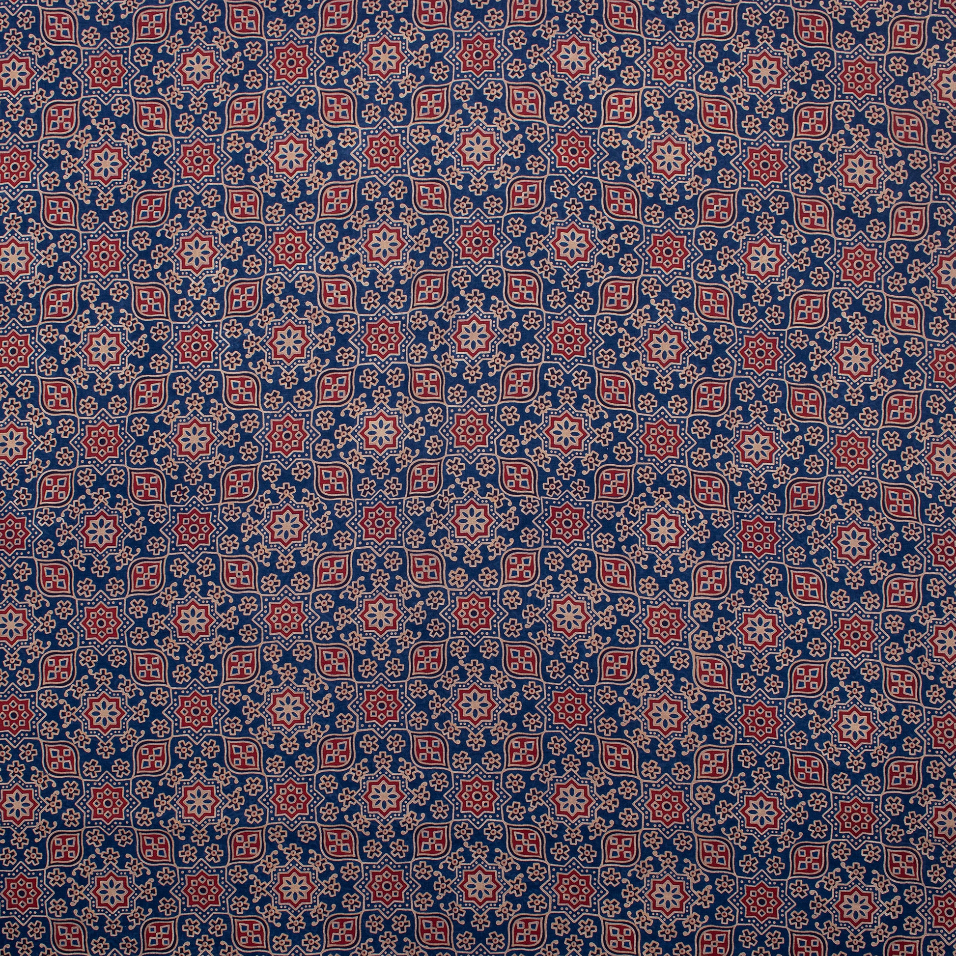Blue Paisley Block Printed Ajrakh Cotton Fabric Online