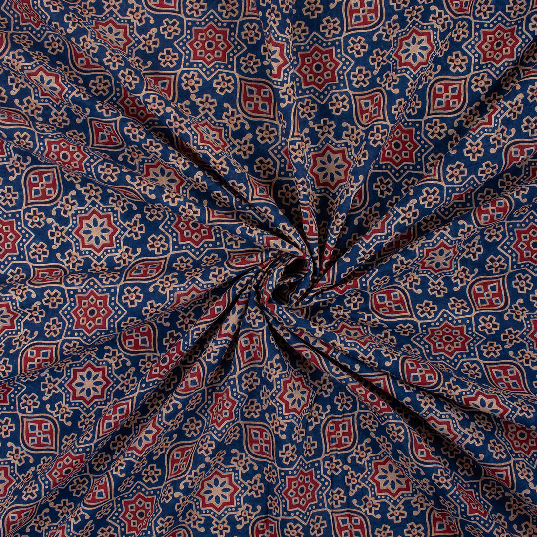 Blue Paisley Block Printed Ajrakh Cotton Fabric Online