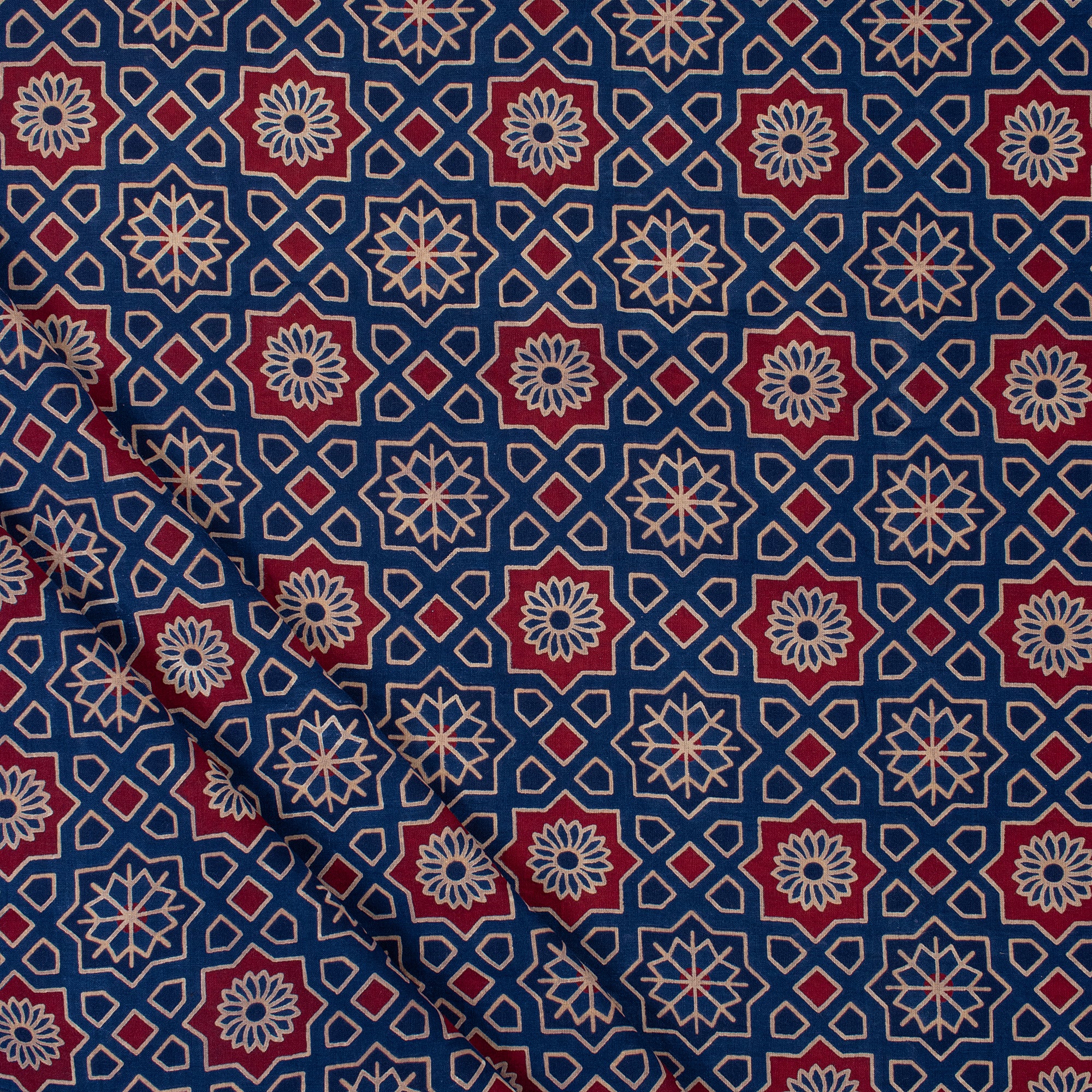 Ajrakh Blocks Geometrical Organic Cotton Fabric Online