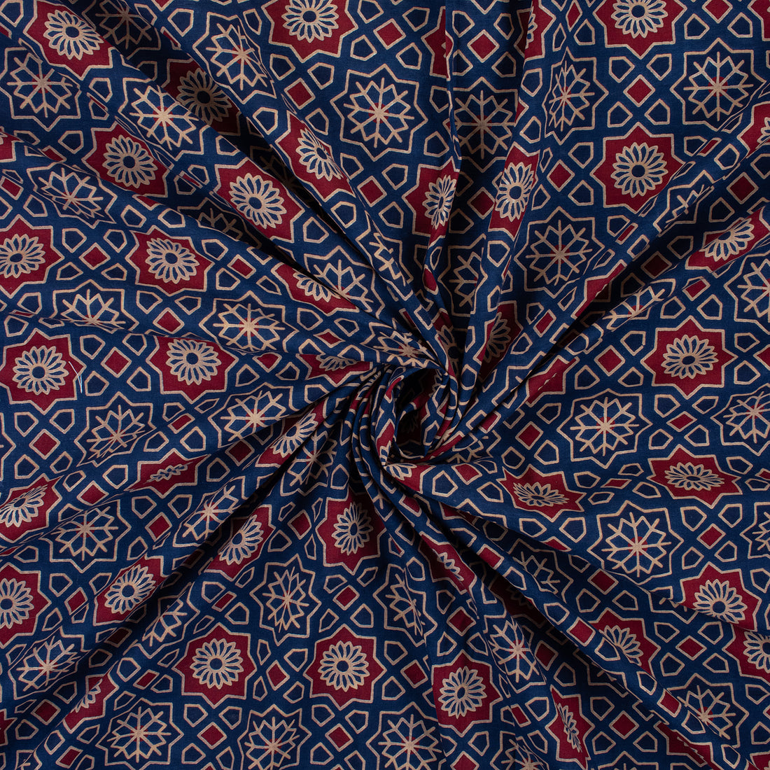 Ajrakh Blocks Geometrical Organic Cotton Fabric Online