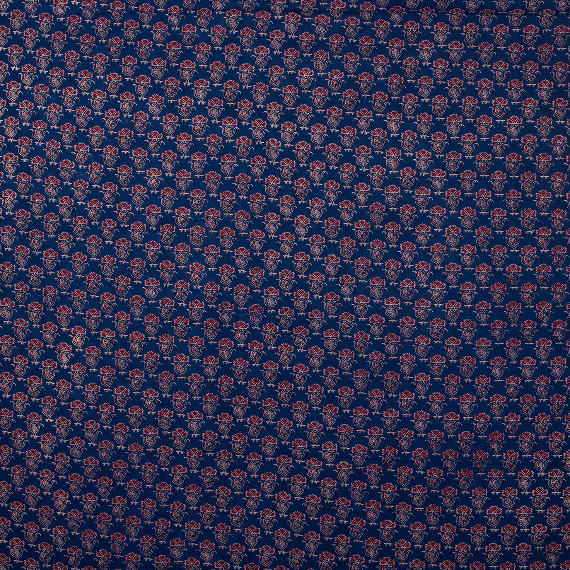Ajrakh Print Floral Block Blue Cotton Fabric Online
