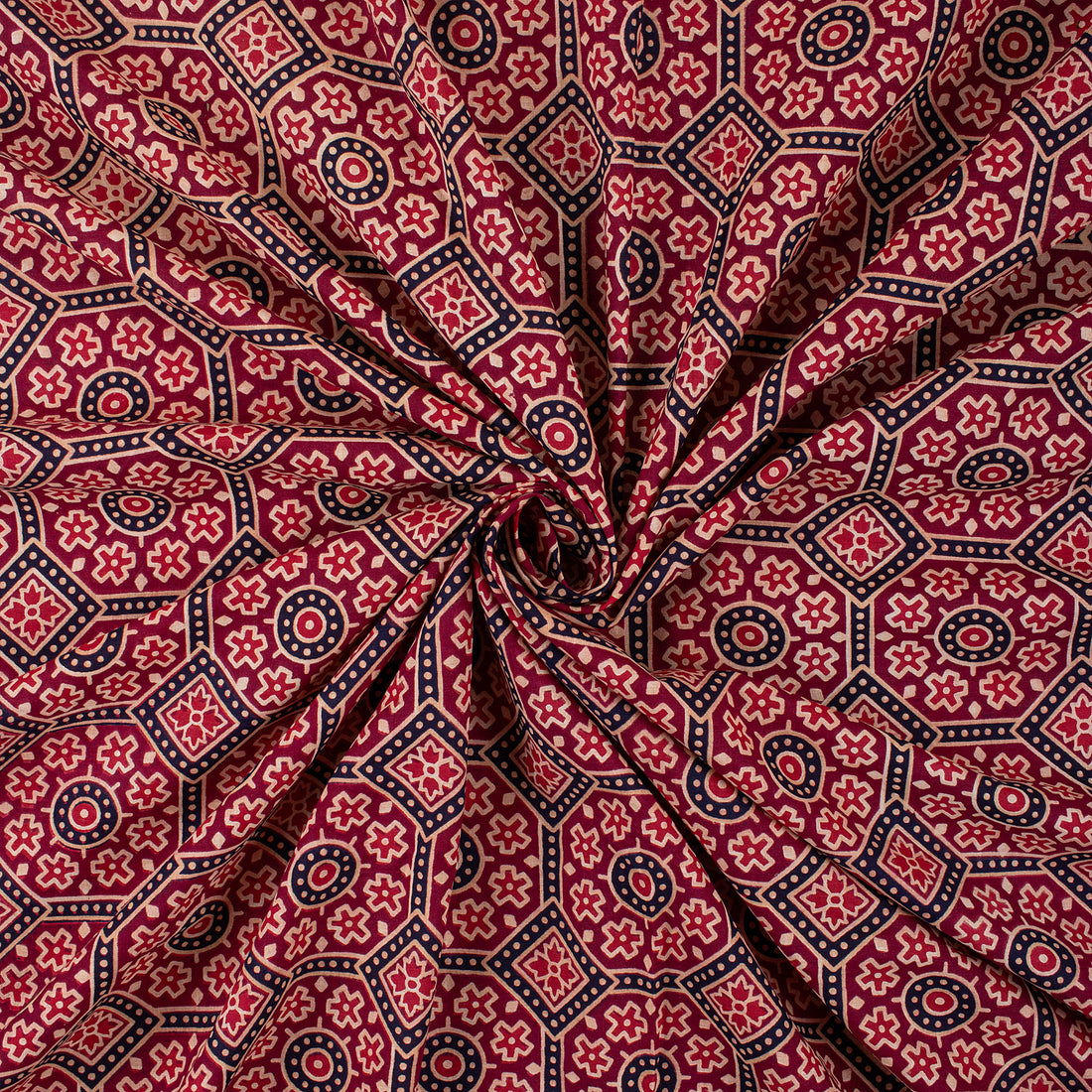 Handmade Geometrical Block Cotton fabric Ajrakh Dress Material