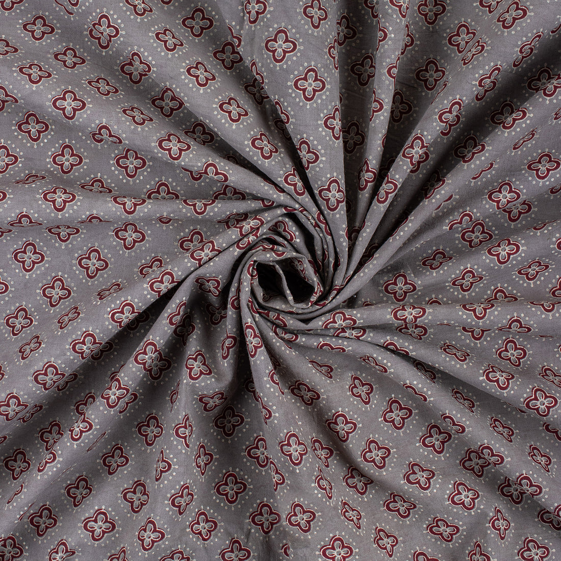 Grey Floral Block Print Ajrakh Material Fabric Online