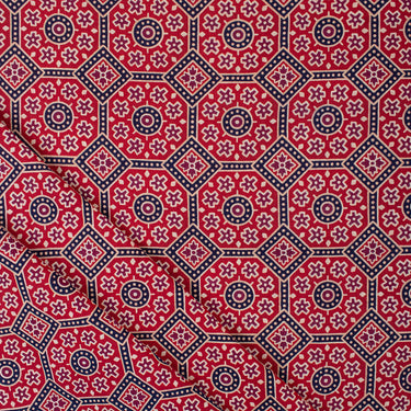 Handmade Geometrical block Cotton Ajrakh Print Fabric Online