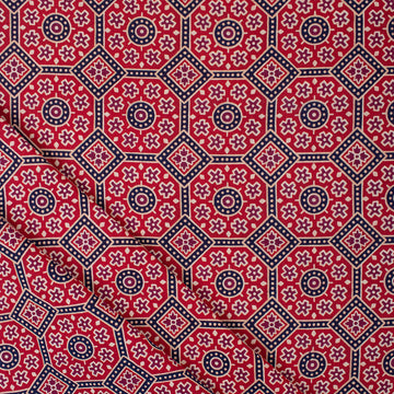 Handmade Geometrical block Cotton Ajrakh Print Fabric Online
