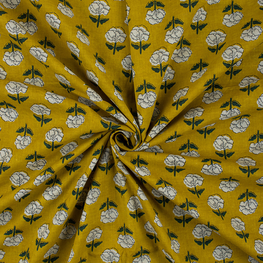 Yellow Floral Cotton Bagru Textiles Soft Fabric Online