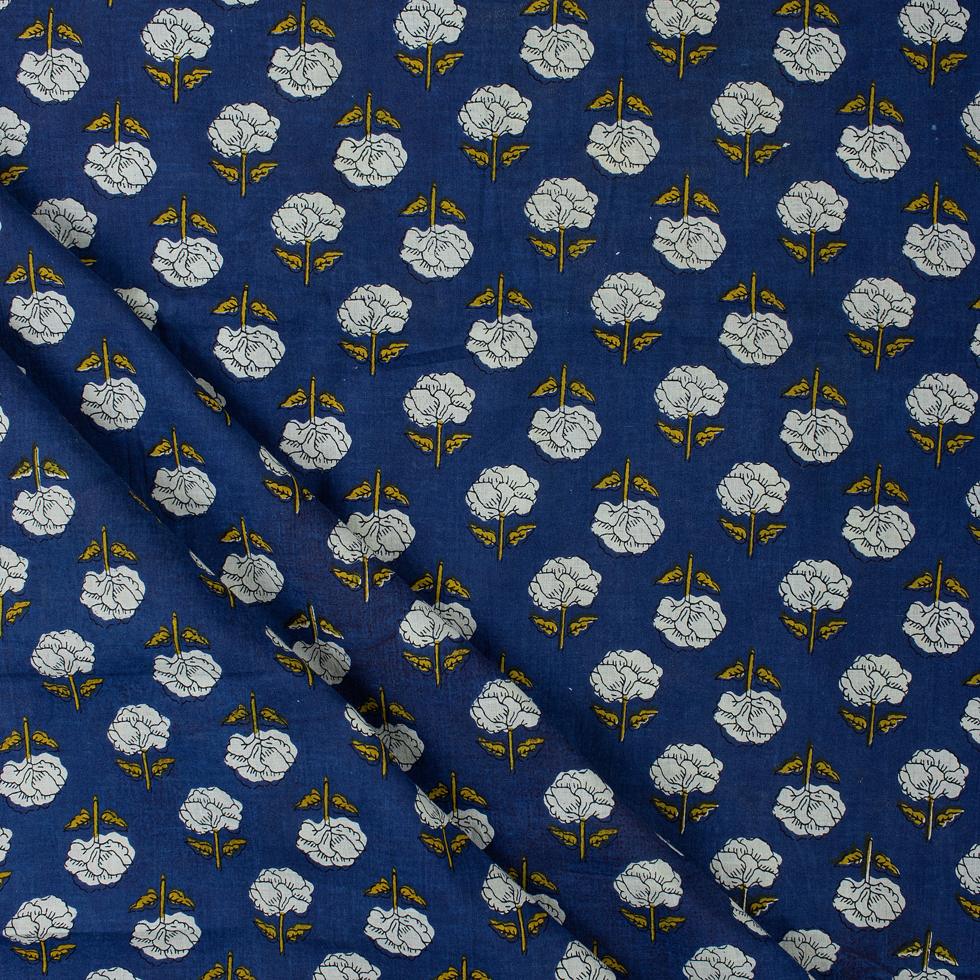 Blue Floral Soft Cotton Bagru Print Fabric in India Online