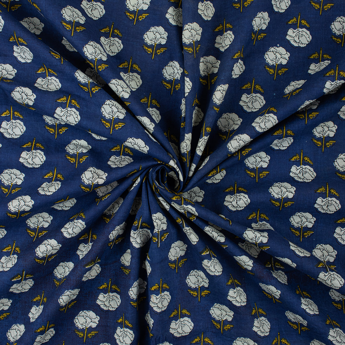 Blue Floral Soft Cotton Bagru Print Fabric in India Online