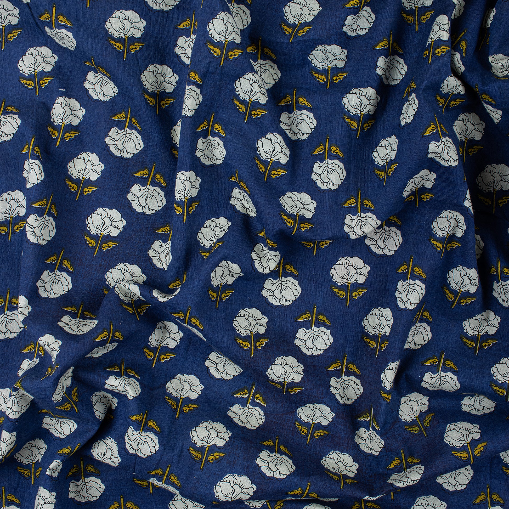 Blue Floral Soft Cotton Bagru Print Fabric in India Online