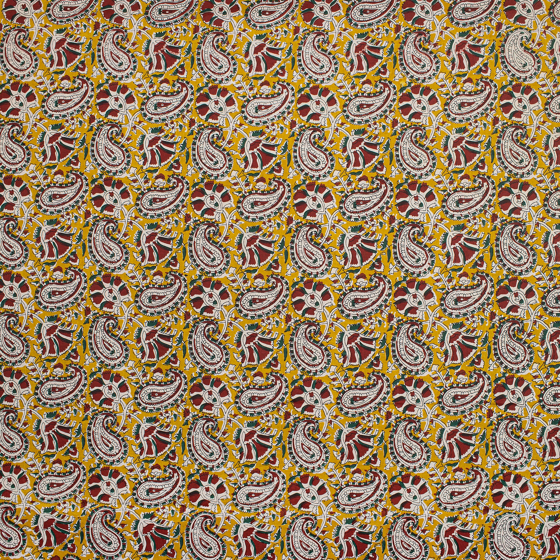 Yellow Hand Block Paisley Bagru Print Fabric Best Prices Online