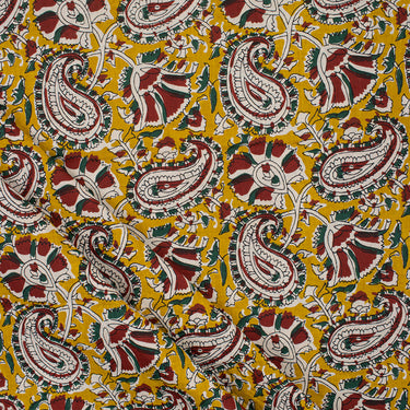 Yellow Hand Block Paisley Bagru Print Fabric Best Prices Online