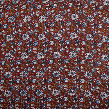 Maroon Hand Block Floral Printed Cotton Bagru Fabric Online