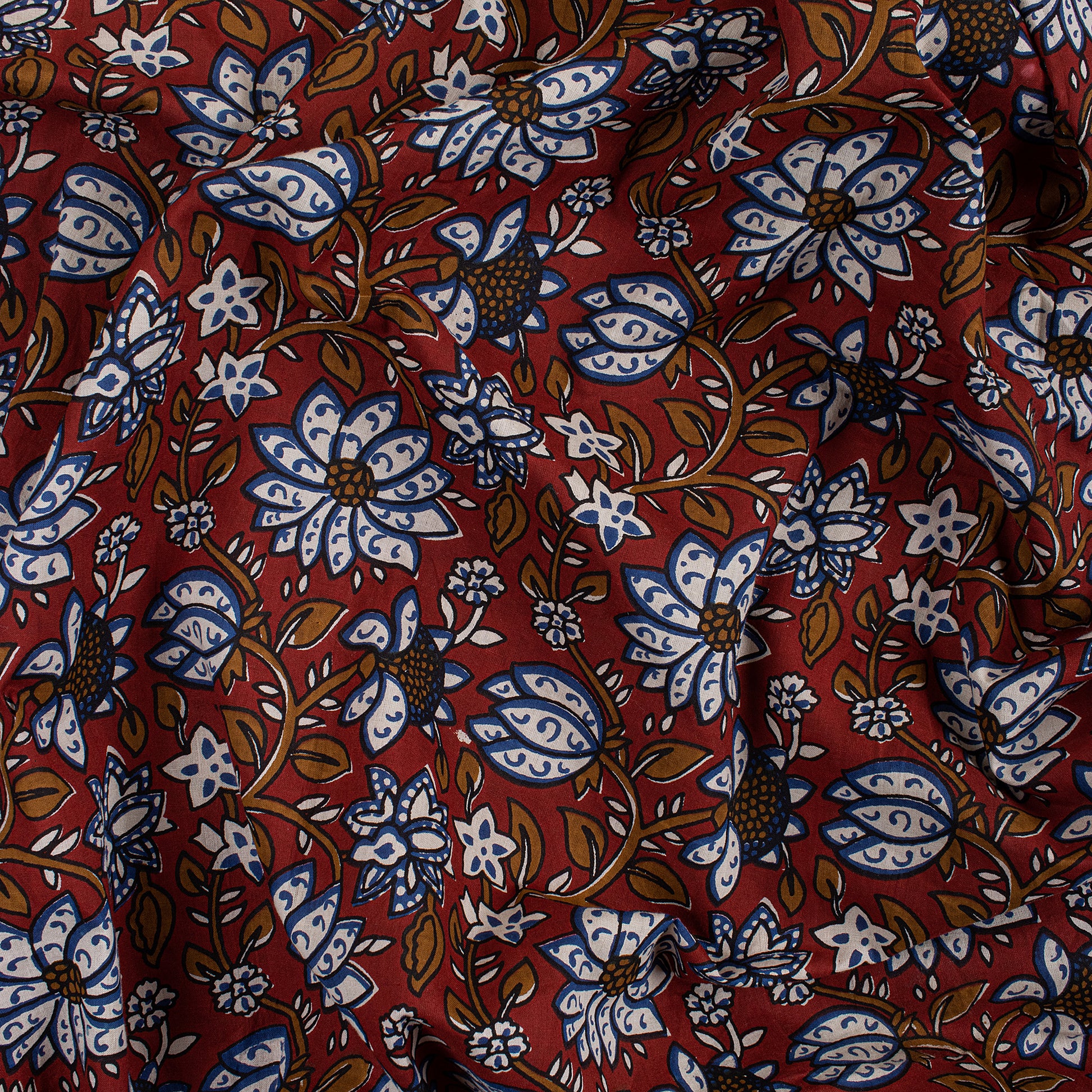 Maroon Hand Block Floral Printed Cotton Bagru Fabric Online