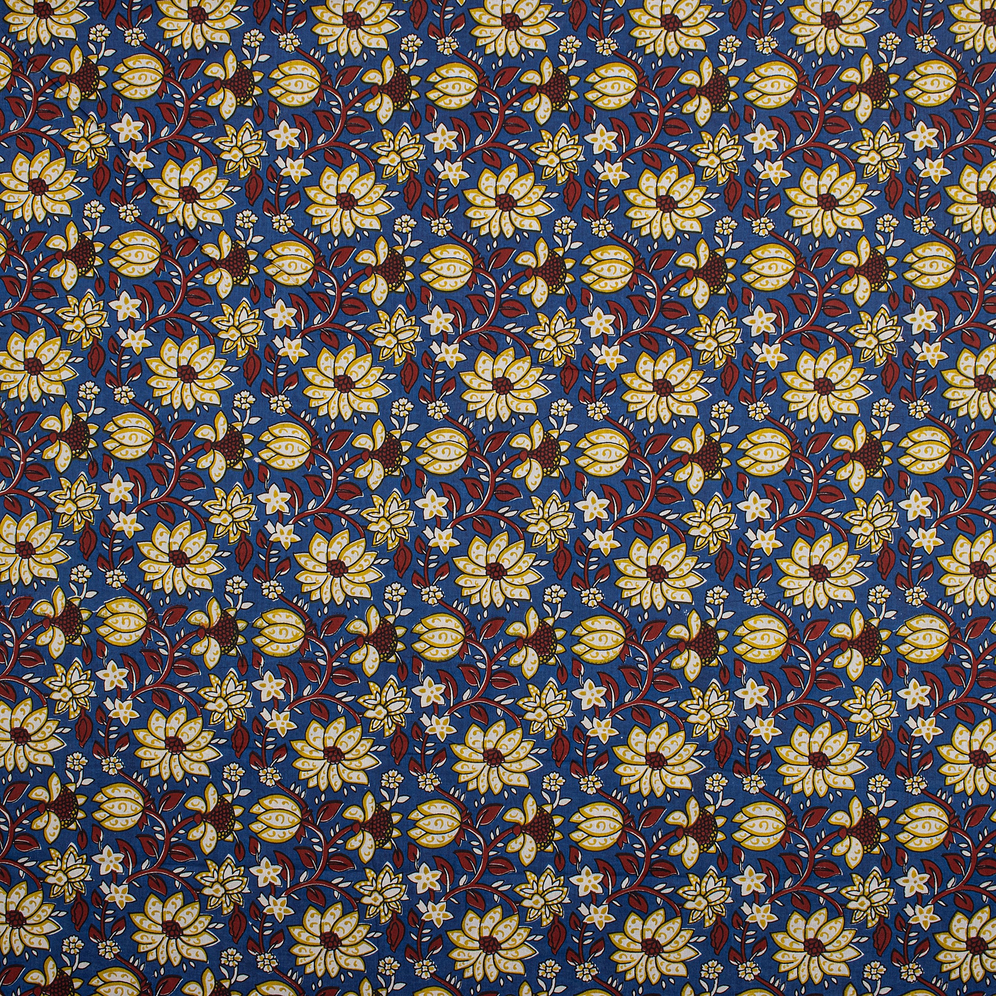 Blue Hand Block Floral Cotton Bagru Print Fabric In Jaipur