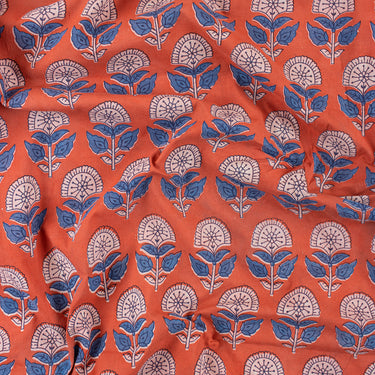 Dabu Hand Block Floral Print Cotton Fabric For Kurti