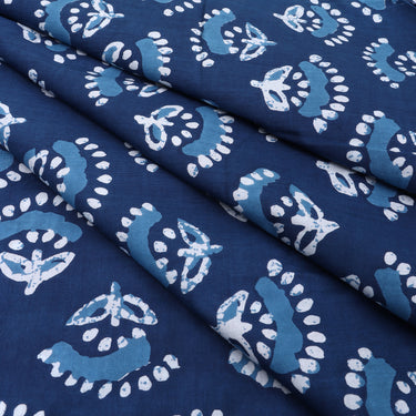 Blue Floral Dabu Print Pure Cotton Fabric