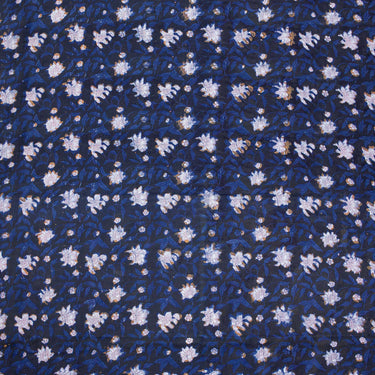 White Floral Printed Cotton Silk Fabric Online