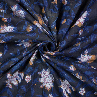 White Floral Printed Cotton Silk Fabric Online