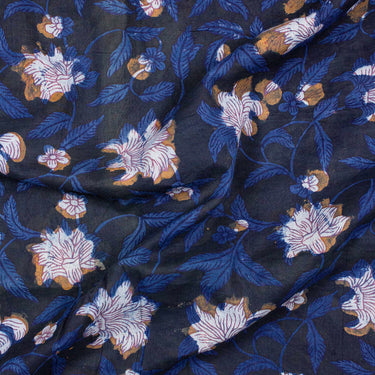 White Floral Printed Cotton Silk Fabric Online