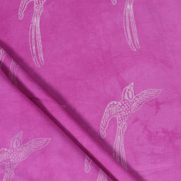 Pink Bird Wooden Block Printed Pure Cotton Fabric Online