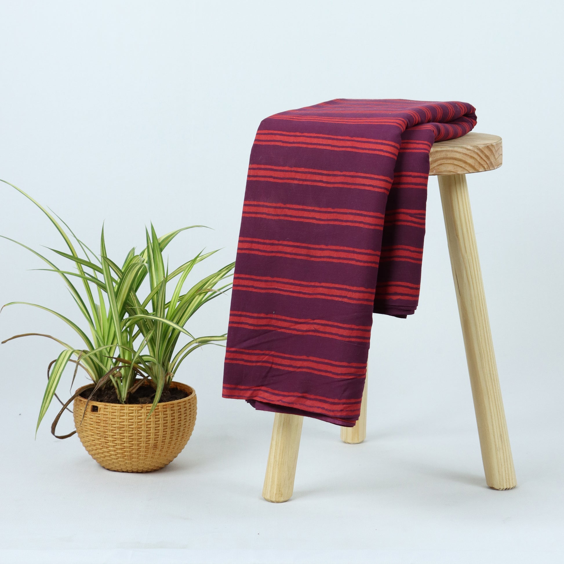 Red Wooden Block Stripes Premium Cotton Fabric Online