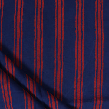 Red Stripes Block Printed Soft Cotton Fabric Online