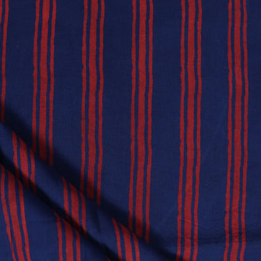 Red Stripes Block Printed Soft Cotton Fabric Online