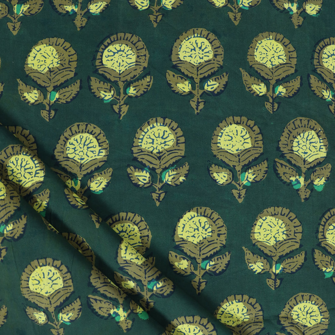 Green Floral Print Cotton Fabric