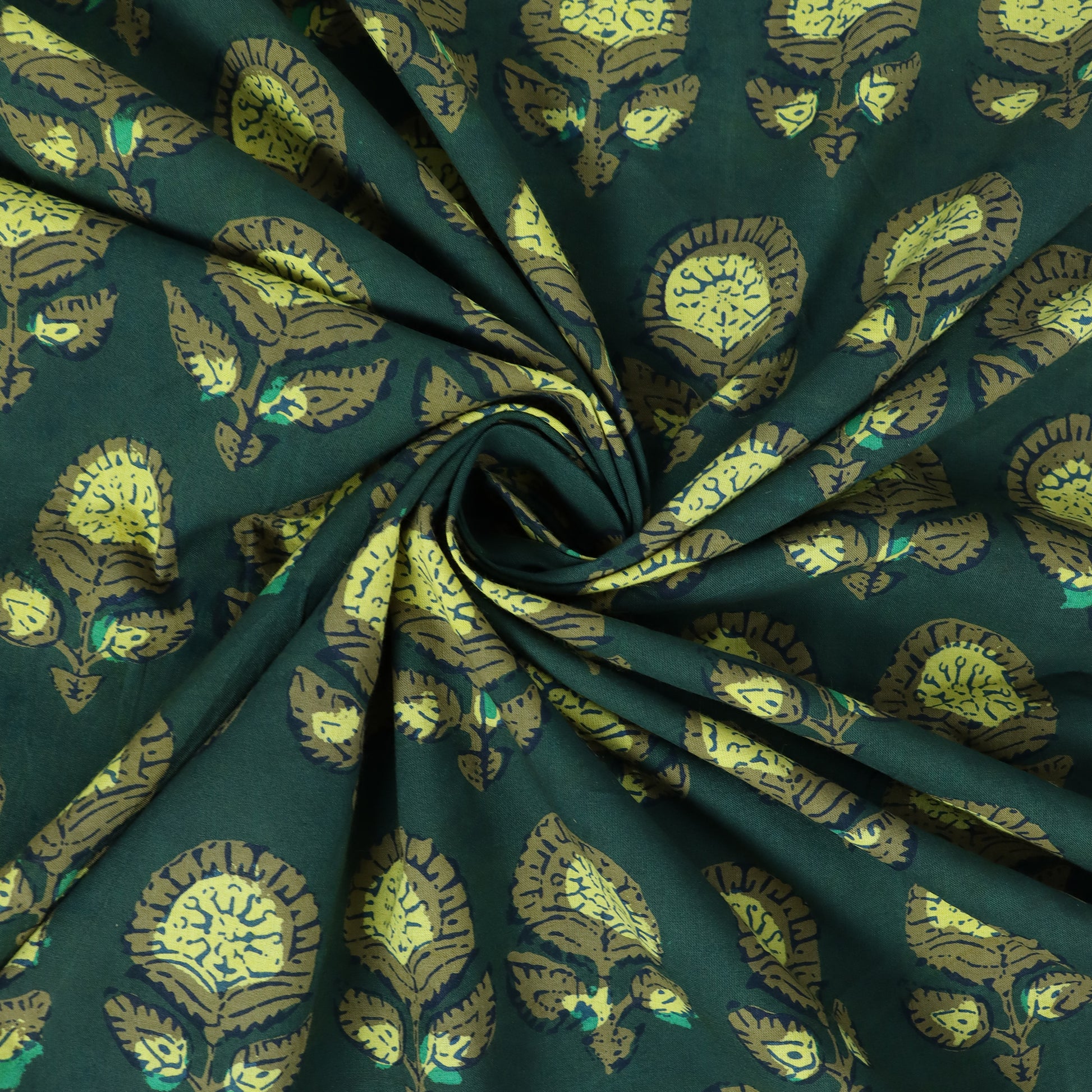 Green Floral Print Cotton Fabric