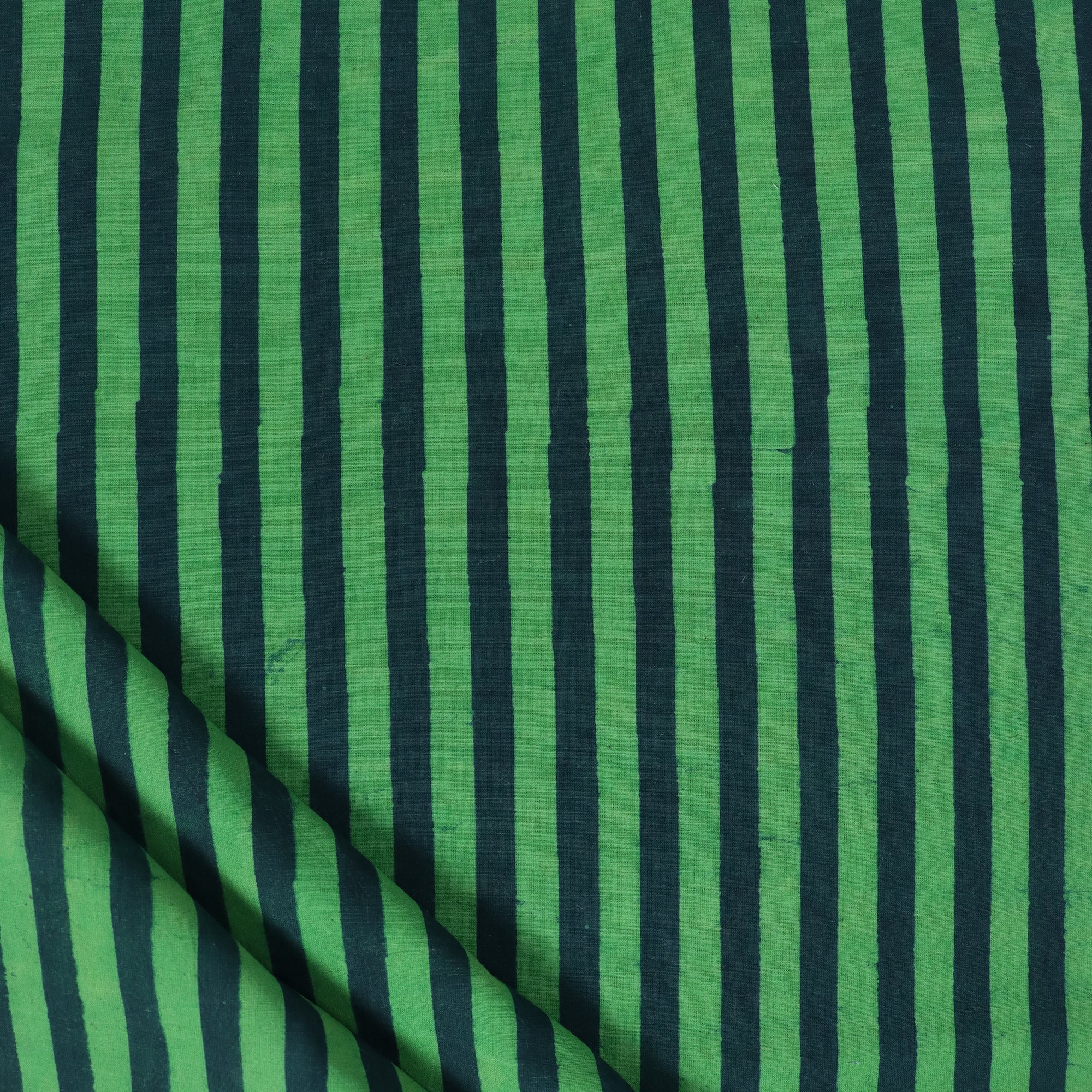 Green Stripes Printed Cotton Running Fabric Online