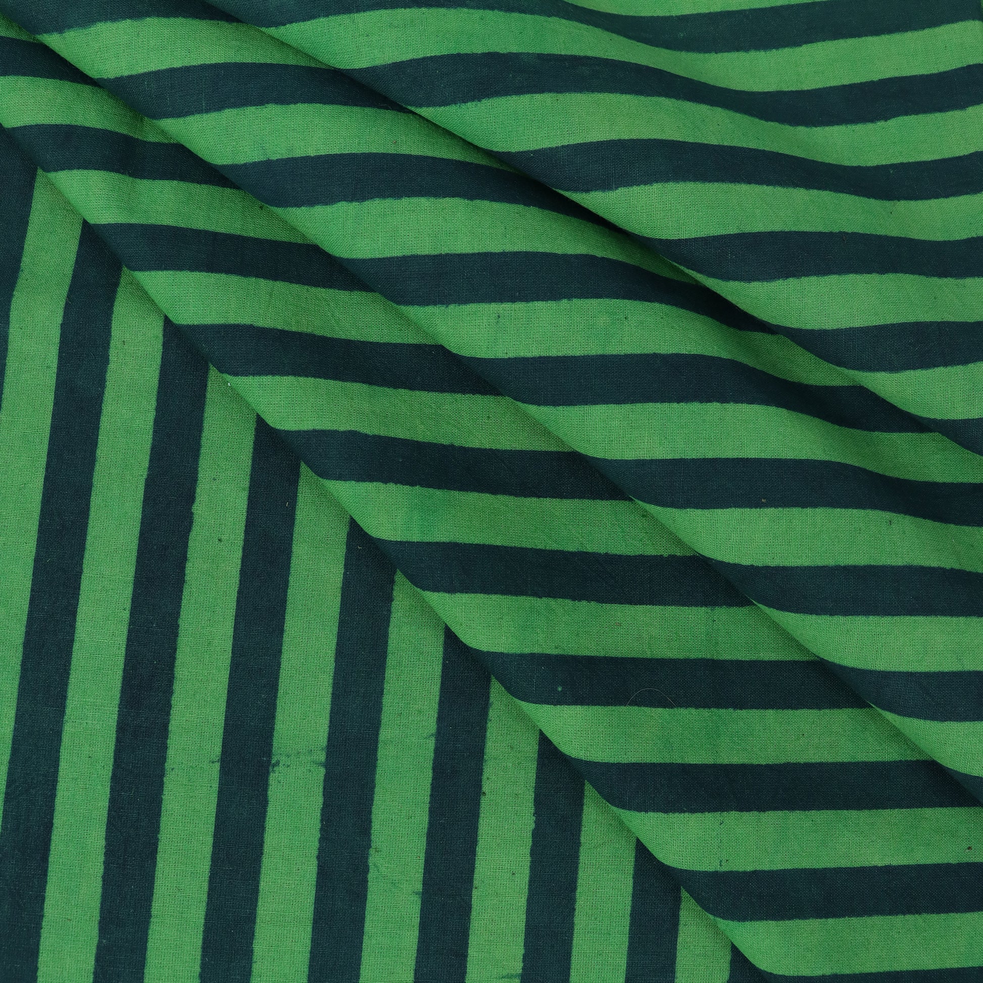 Green Stripes Printed Cotton Running Fabric Online