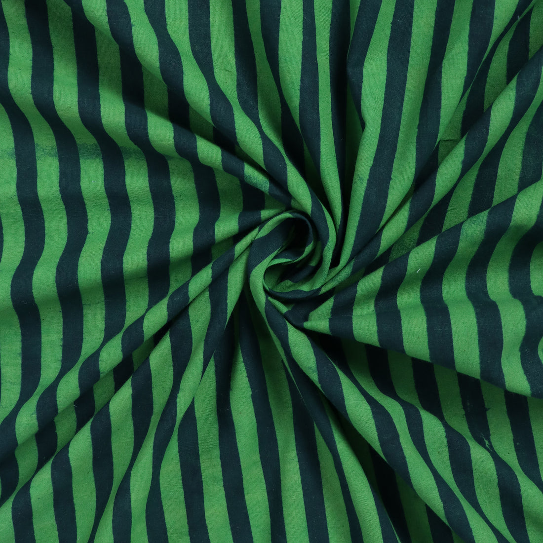 Green Stripes Printed Cotton Running Fabric Online