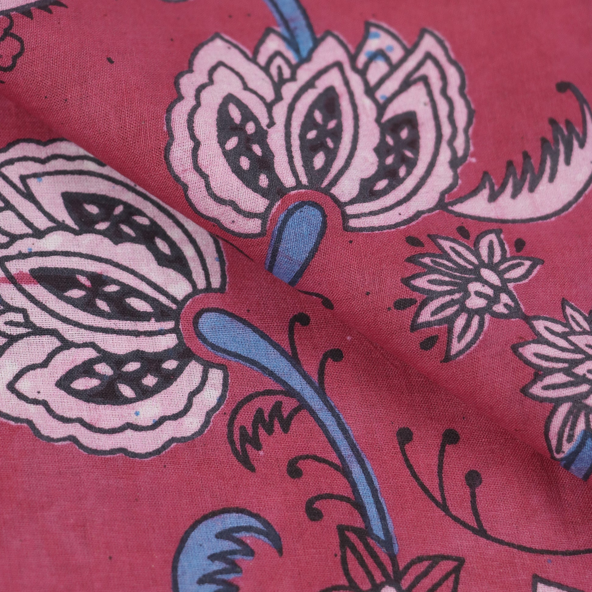 Hand Block Floral Print Cotton Modal Fabric