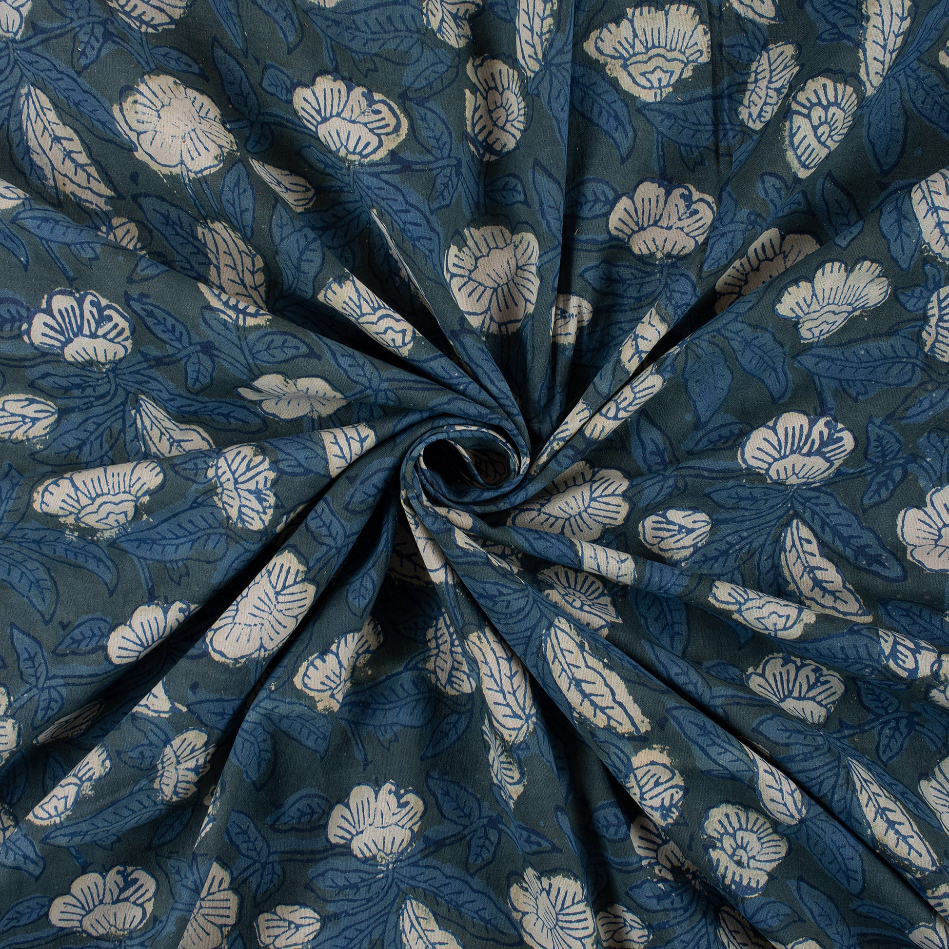 Discharge Cotton Indigo Block Printed Material