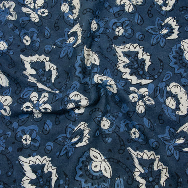 Blue Floral Dabu Print Fabric For Dress Online