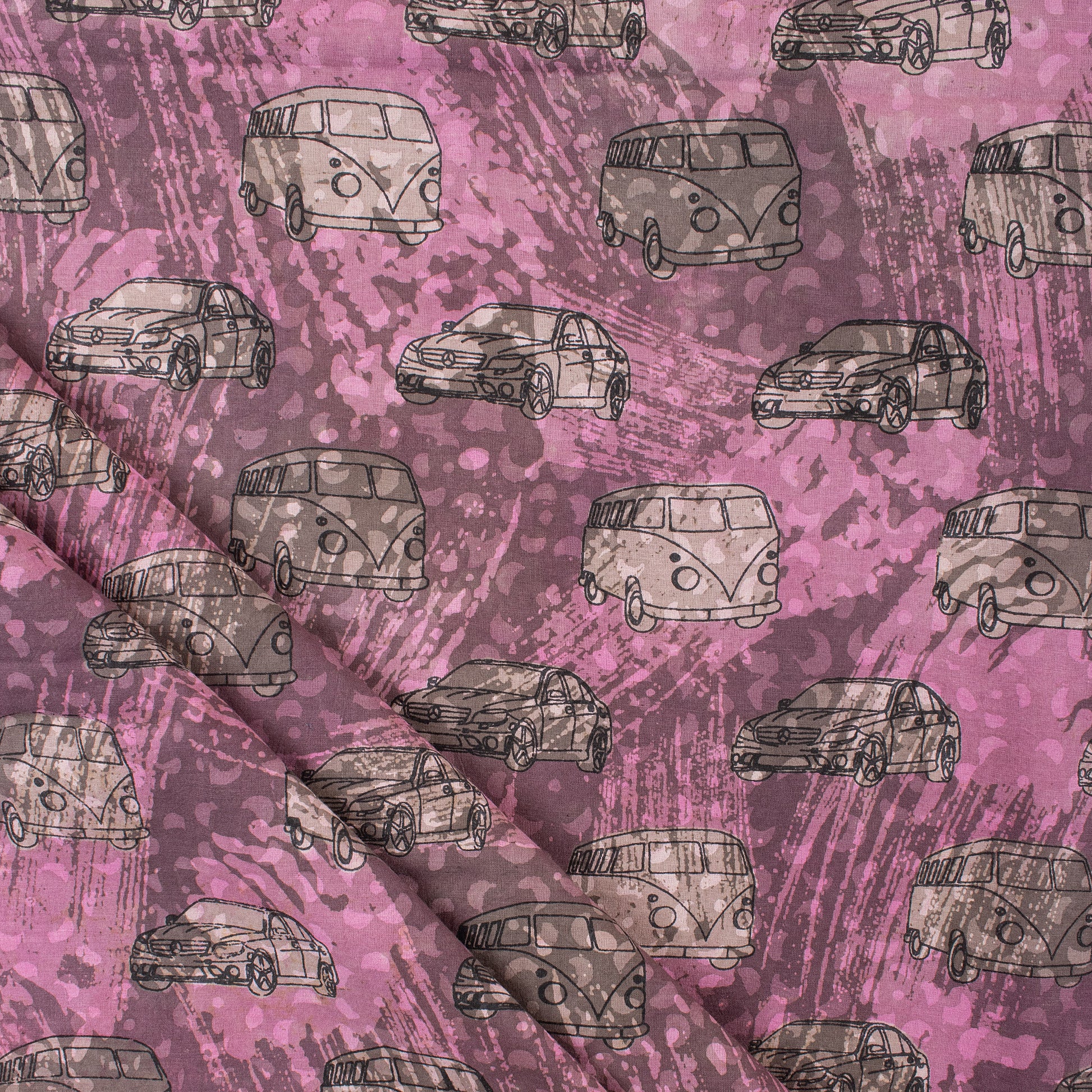 Handmade Dabu Vehicle Printed Cotton Fabric