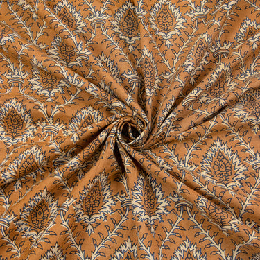 Premium Yellow Floral Dabu Print Cotton Fabric For Dress Online