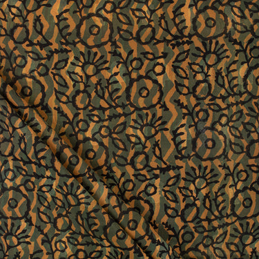 Green Hand Block Abstract Cotton Dress Fabric