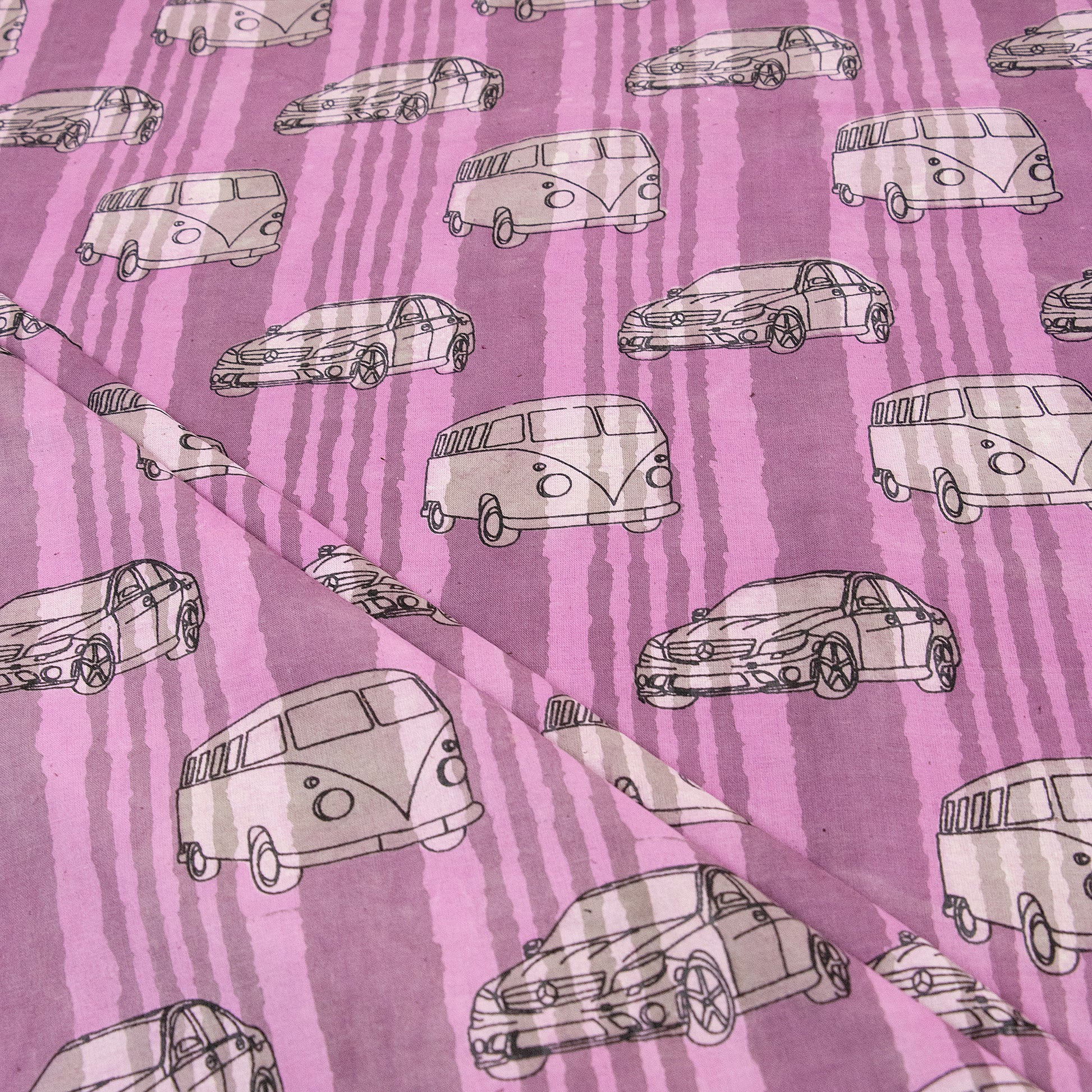 Handmade Vehicle Print Blue Cotton Fabric For Dress Online