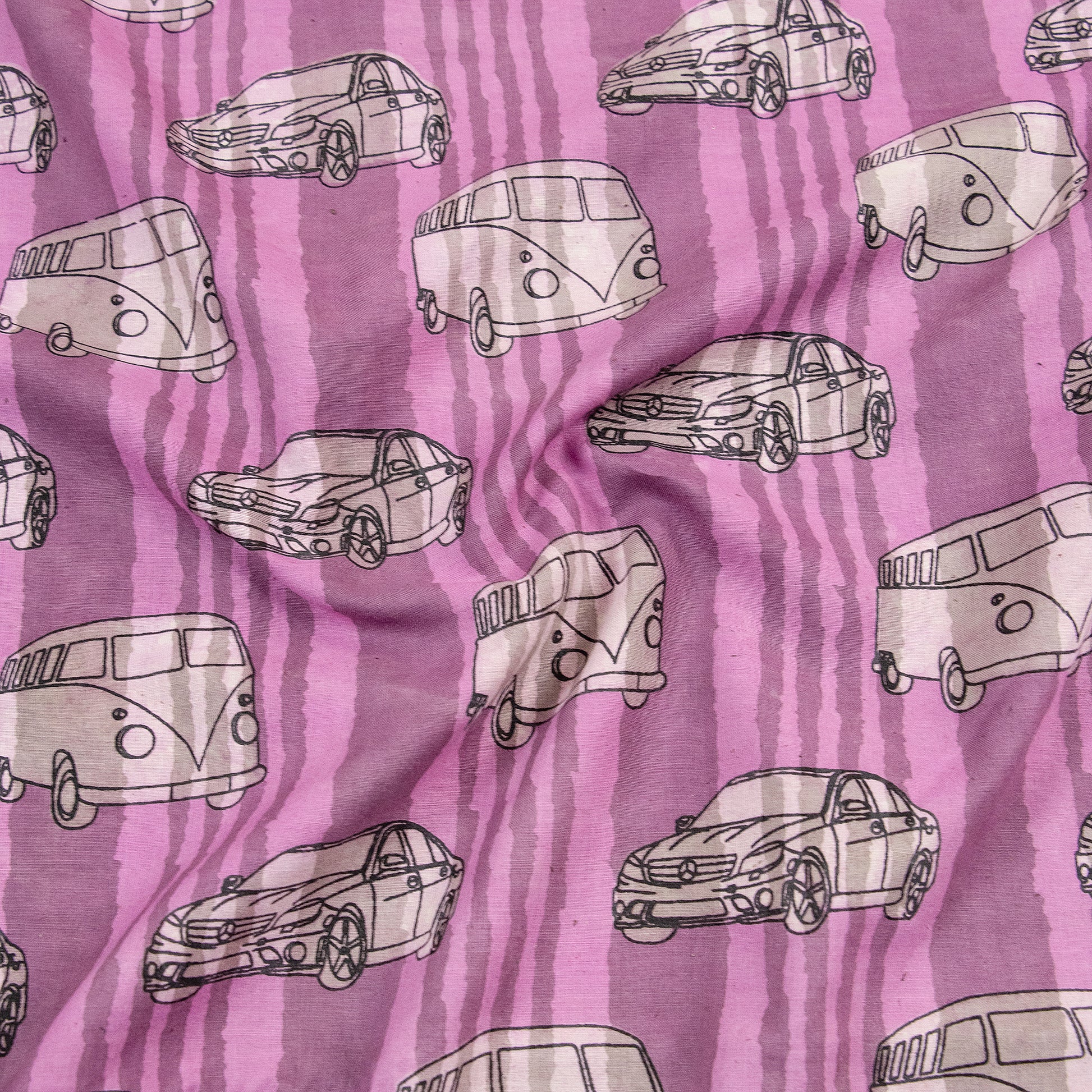 Handmade Vehicle Print Blue Cotton Fabric For Dress Online