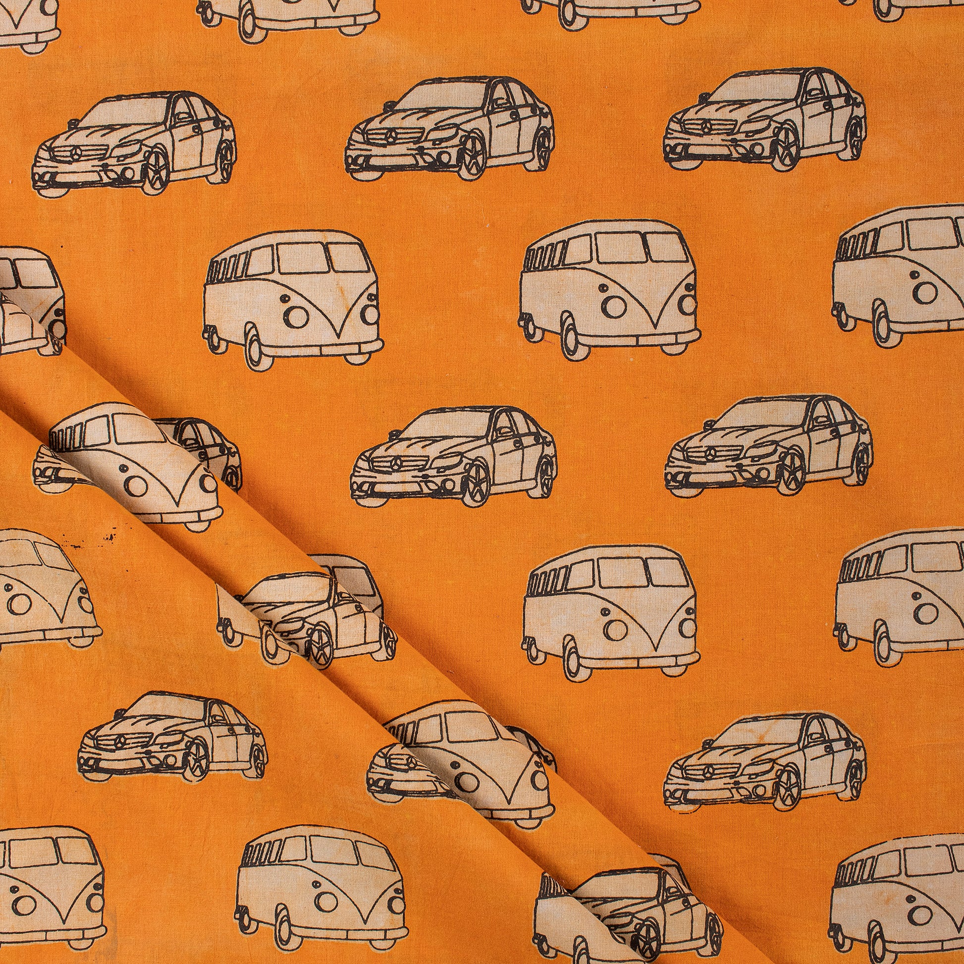 Hand Block Car Printed Cotton Fabric