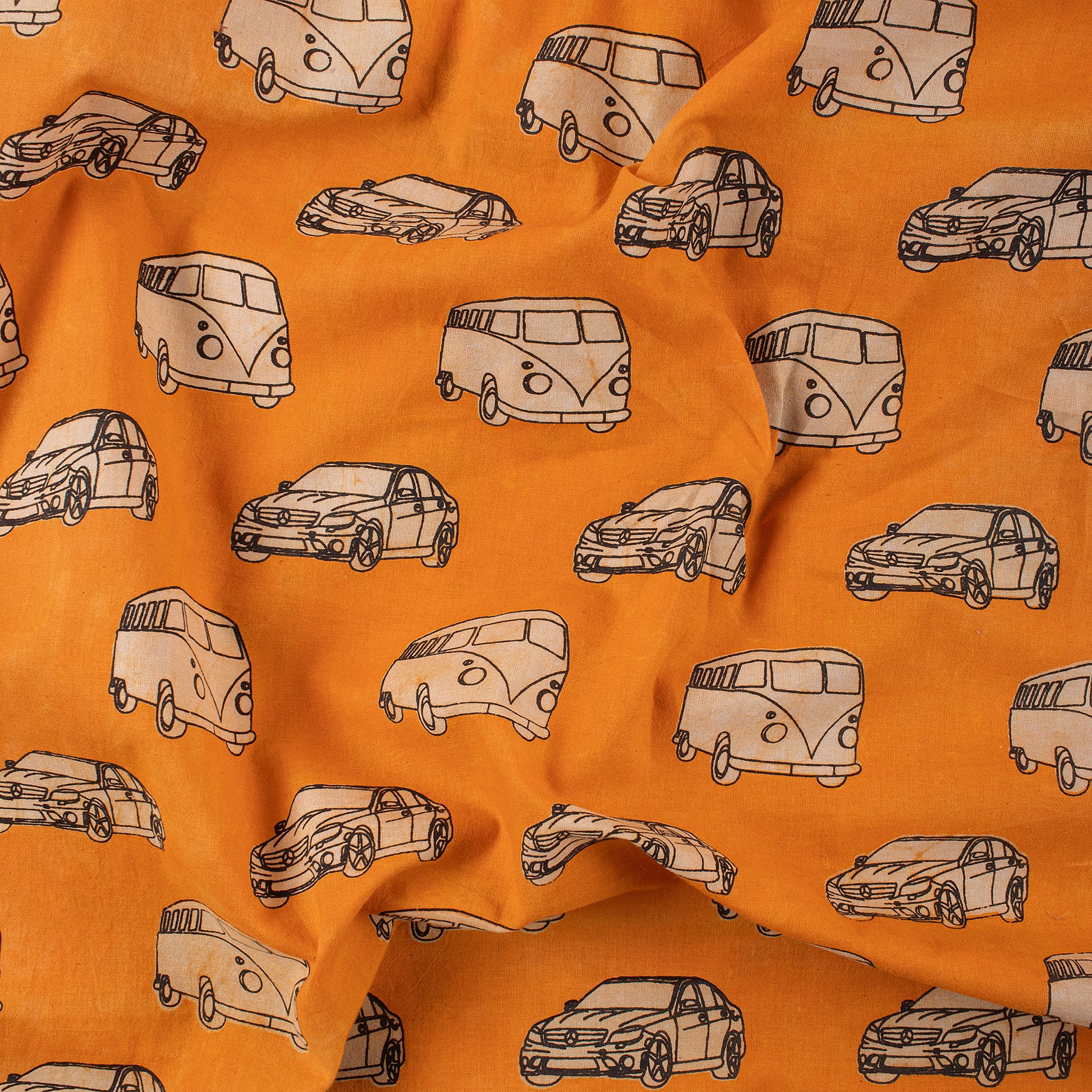 Hand Block Car Printed Cotton Fabric