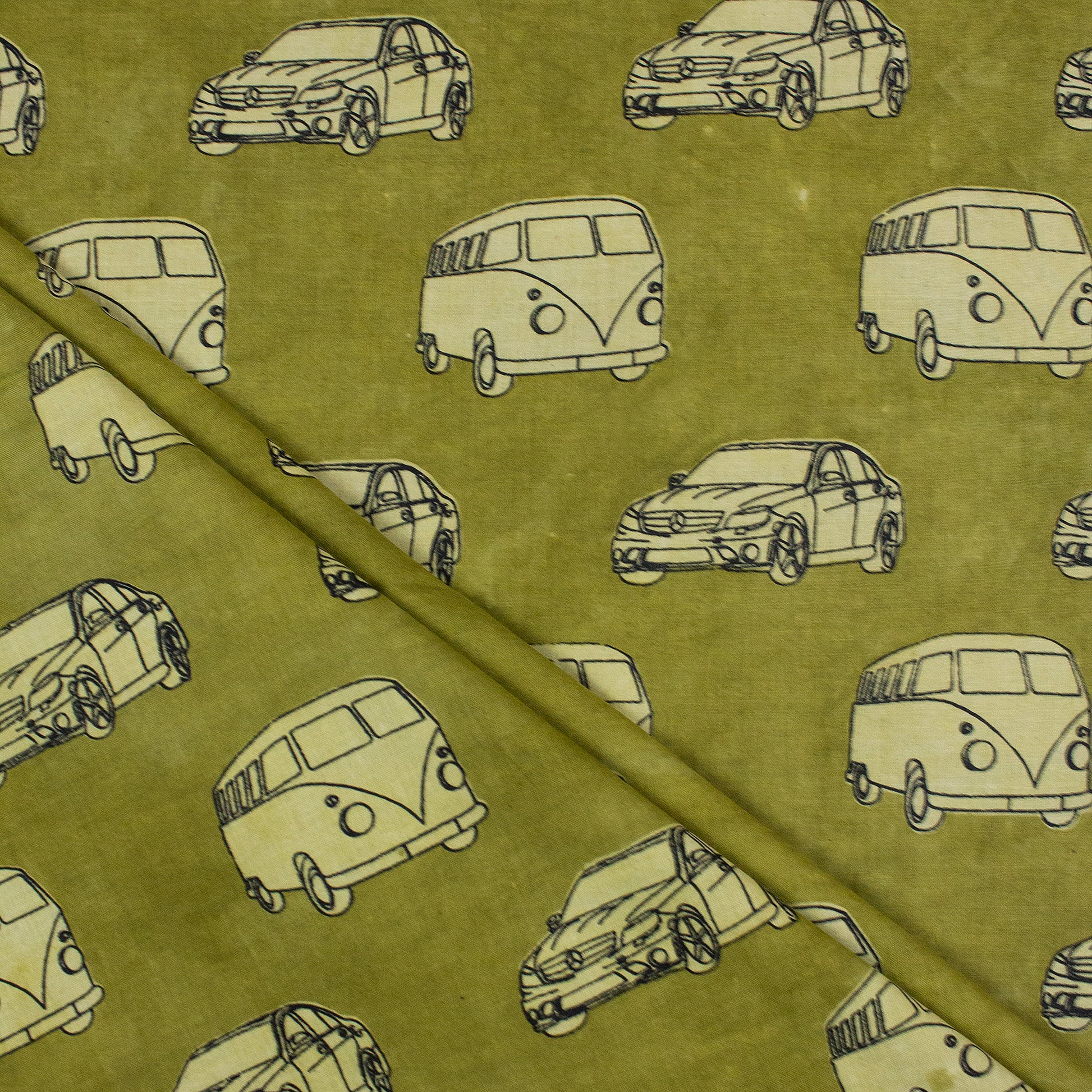 Hand Block Car Printed Cotton Fabric