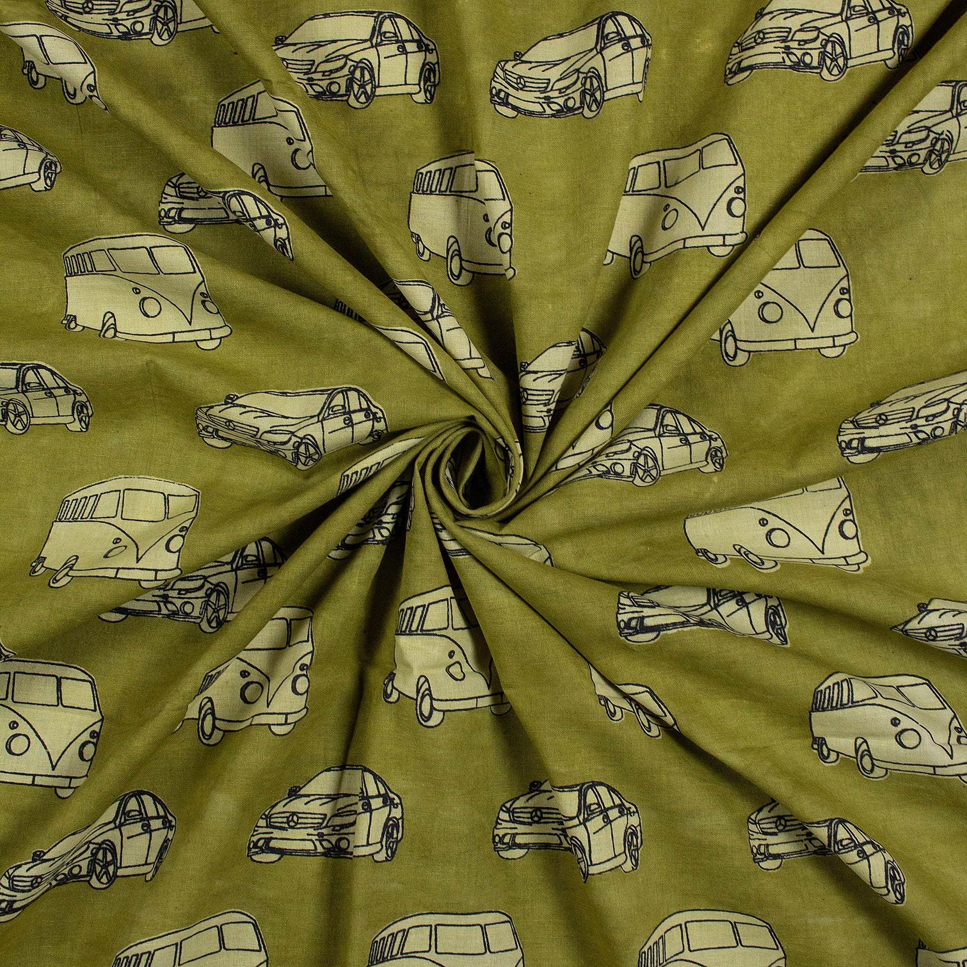 Hand Block Car Printed Cotton Fabric