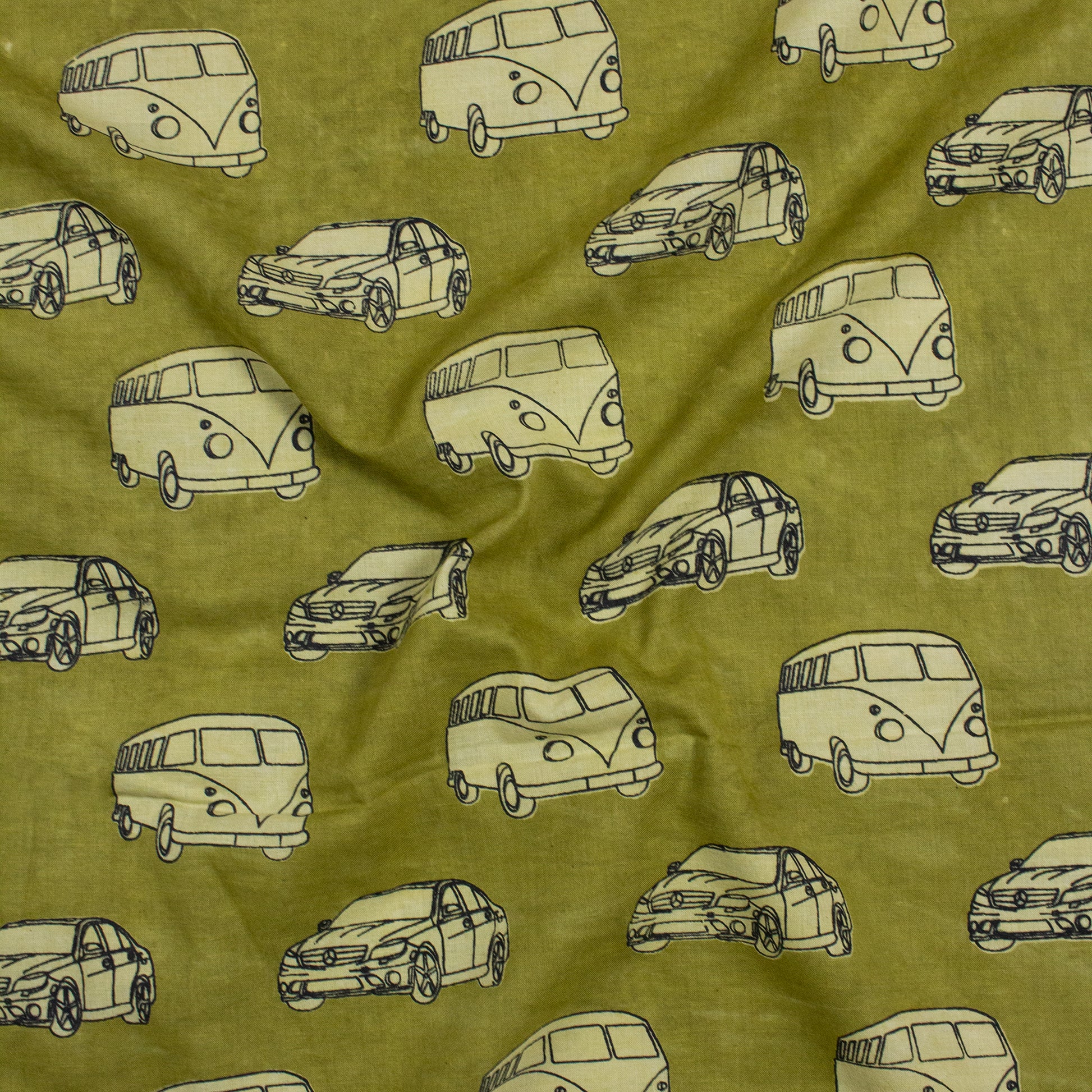 Hand Block Car Printed Cotton Fabric